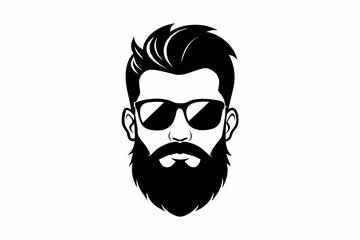 hipster man head line art silhouette vector illustration