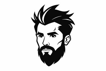hipster man head line art silhouette vector illustration