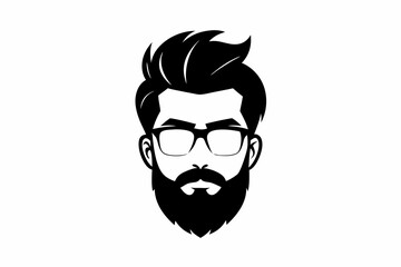 hipster man head line art silhouette vector illustration