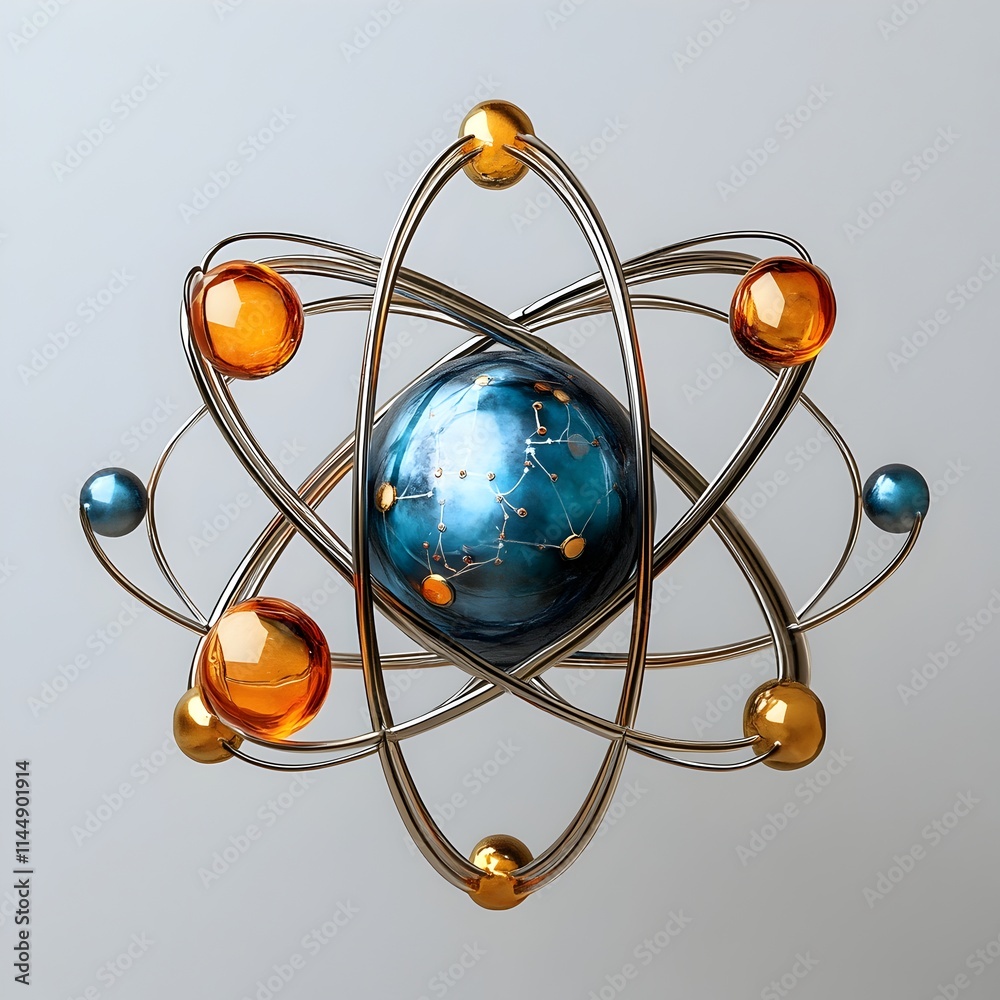Poster precisely crafted 3d representation of a technetium atom depicting its electron structure and highli
