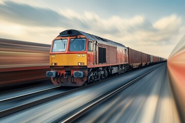 Obraz premium freight train with blurred surroundings focusing on details of train