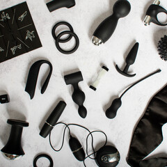 sex toys on a white background. black sex toy set