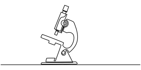 Continuous one line drawing of microscope laboratory. Microscope line art vector illustration. Research and science, microbiology medical research concept, Continuous Line Drawing of Medical Research.