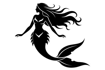mermaid line art silhouette vector illustration