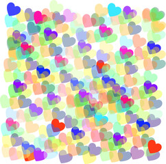 Multicolored hearts. Bright pattern for fabrics, packaging backgrounds. 