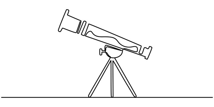 Continuous Line Drawing of Telescope Icon. Hand Drawn Symbol Vector Illustration, Continuous one line drawing of telescope. One line drawing illustration of telescope. World space day concept singe.