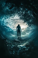 Obraz premium Silhouette of person inside a wave, underwater.