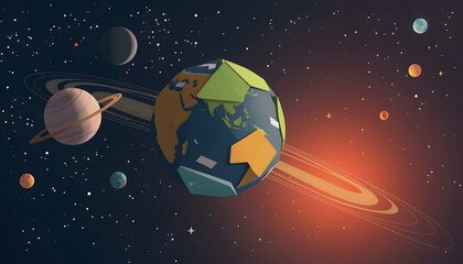 Naklejka premium earth space cartoon, origami, with white tones