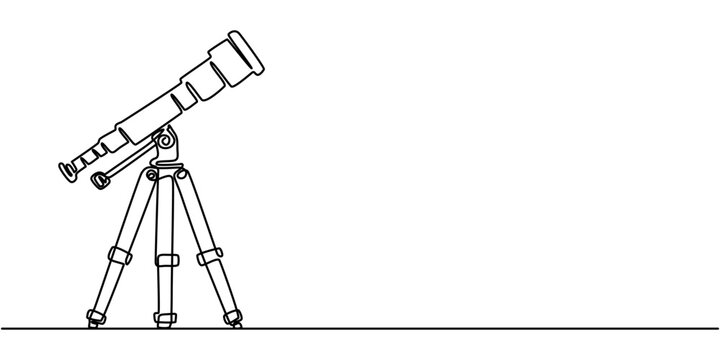 Continuous Line Drawing of Telescope Icon. Hand Drawn Symbol Vector Illustration, Continuous one line drawing of telescope. One line drawing illustration of telescope. World space day concept singe.