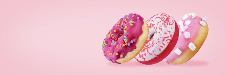 Pink donuts with cream filling for Valentine's day holidays