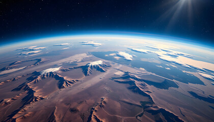 Near Space photography - 20km above ground / real photo, isometry, with white tones