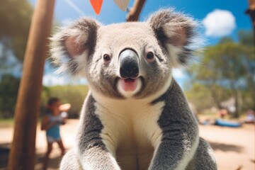 Obraz premium Cute koala enjoying its habitat in a natural park, providing a captivating view of australian wildlife