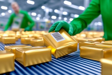 A factory worker scanning a barcode on a package for inventory tracking, symbolizing modern supply management solutions. Generative AI