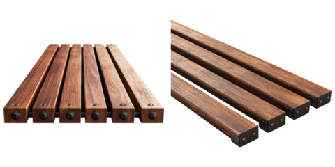 Rosewood wooden planks concept. Wooden planks with metal accents, showcasing industrial design and craftsmanship