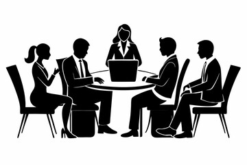 business team meeting line art silhouette vector illustration