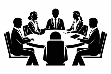 business team meeting line art silhouette vector illustration