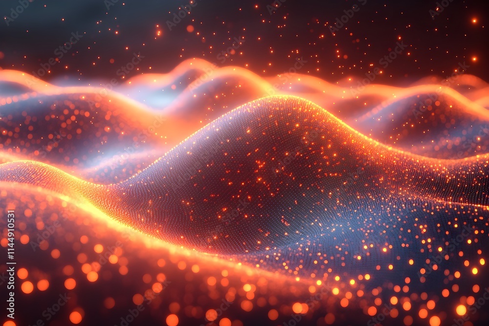 Poster mesmerizing simulation of a wave packet interference creating cascading waves of undulating light an