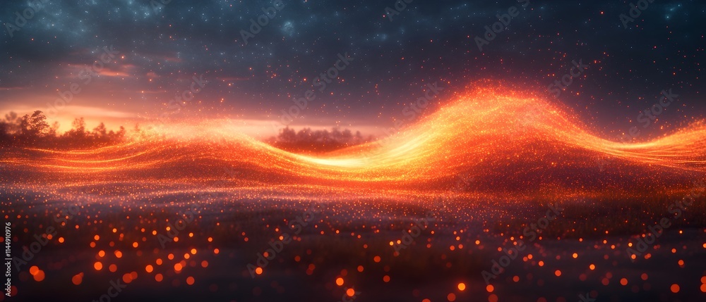Poster mesmerizing 3d simulation of a wave packet undergoing absorption and emission at certain frequencies