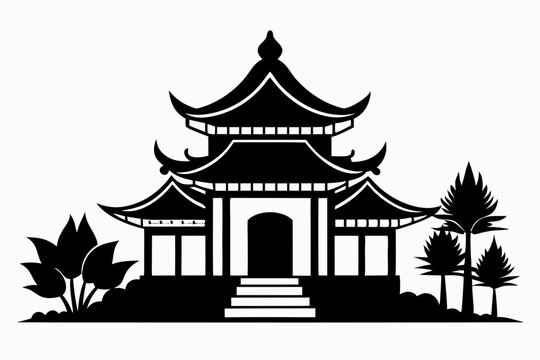 black and white asian temple building clip art preview