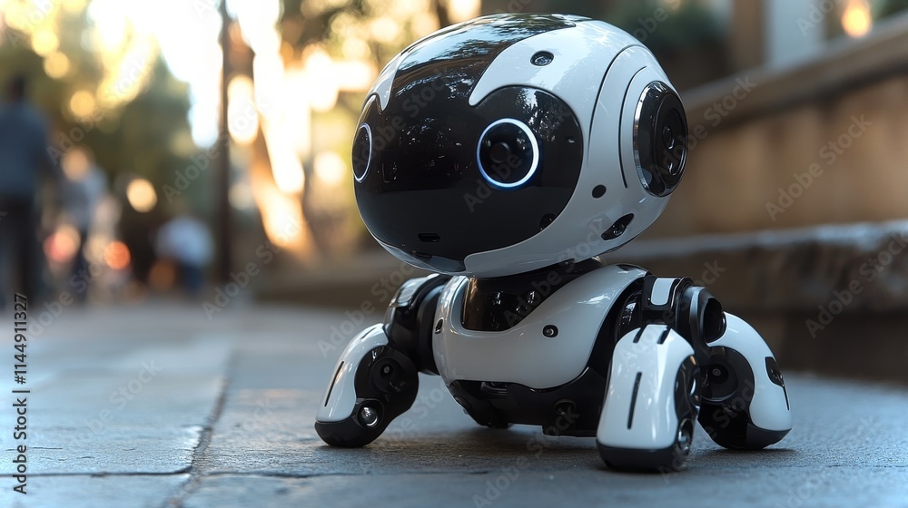 Aufkleber exploring self-learning robots featuring advanced ai processors in urban environment