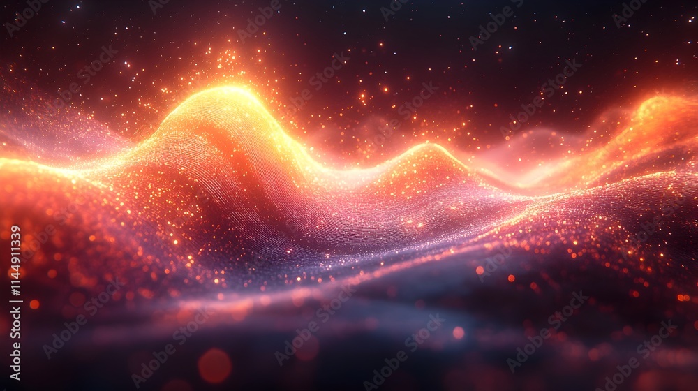 Poster mesmerizing wave packet interference patterns with shimmering lights and dynamic swirls