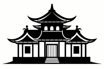 Chinese house line art silhouette vector illustration