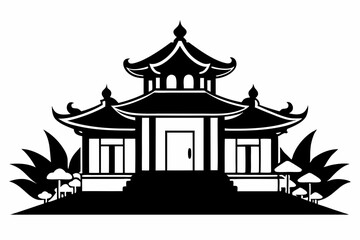 Chinese house line art silhouette vector illustration
