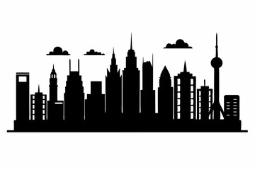 city skyline line art silhouette vector illustration