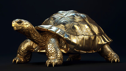 Golden tortoise a 3d render of a majestic reptile. Carapace. Illustration