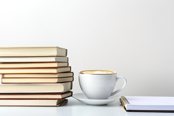 simple study setup with textbooks cup of coffee and notebook