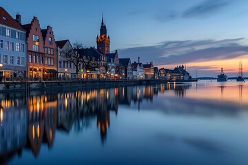Old town of Gdansk at sunset, Poland. Long exposure.
