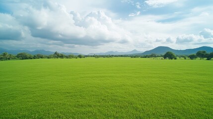 Fototapeta premium Lush Green Indian Rice Field Under Majestic Monsoon Sky
