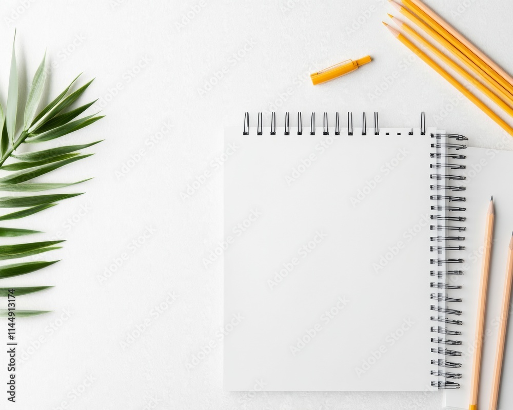 Poster minimalist study table with notebooks and pencils in soft tones for educational themes