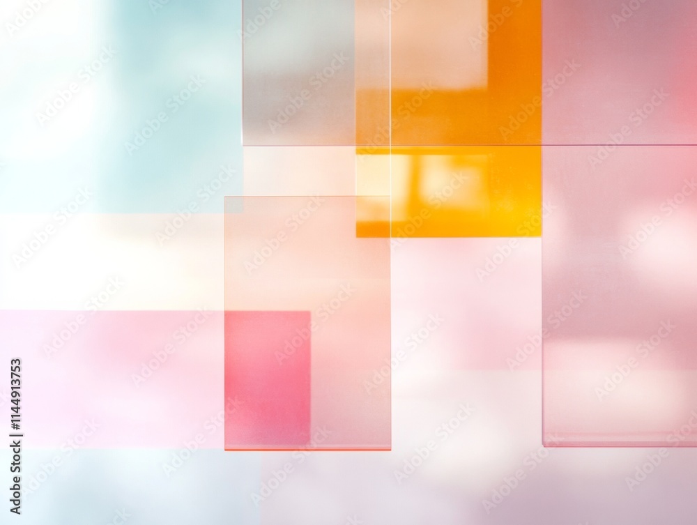 Poster Geometric Layers of Translucent Patterns Modern Abstract Art in Soft Pastel Hues