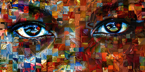 Obraz premium Mosaic Portrait: Eyes in Abstract Color Blocks