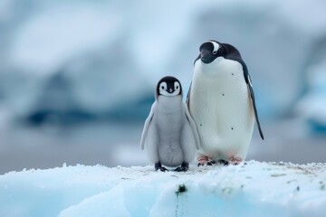 Obraz premium Antarctic penguin family on an iceberg
