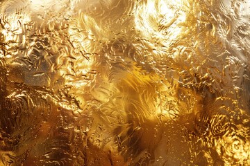 Metallic Gold Refraction. Glowing Abstract Background on Gold Alloy Wall Texture