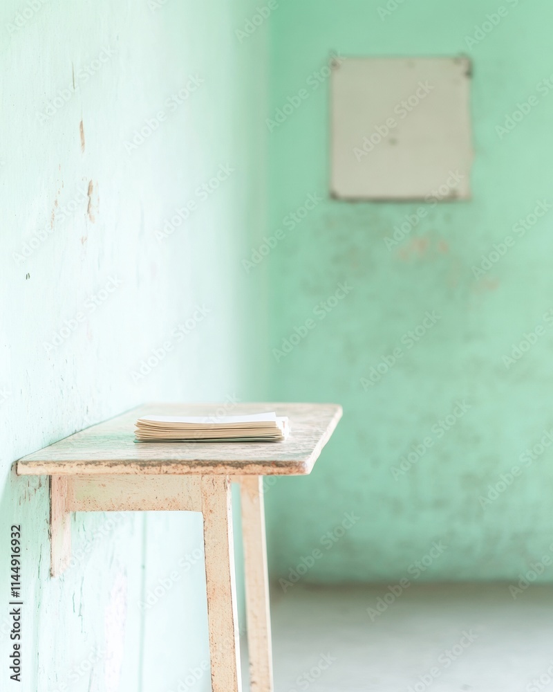 Poster surreal indian classroom with pastel walls and minimalist study setup