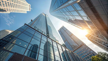 Fototapeta premium Economy, banking, business and finance concept. Fragment of a modern office financial building in the capital