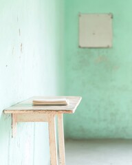 Surreal Indian Classroom with Pastel Walls and Minimalist Study Setup