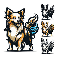 a drawing of a dog with a blue and green shirt