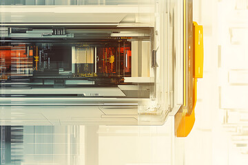 An abstract digital banner featuring a data connection theme, designed in shades of grey and yellow.