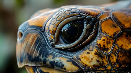 Obraz premium Close-up of a turtle's head with a focus on its eye. Carapace. Illustration