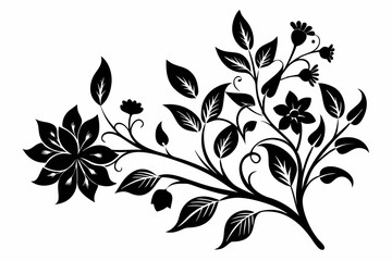 floral branch line art silhouette vector illustration