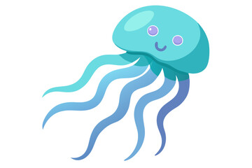 Watercolor Vector of a Cartoon Jellyfish, Isolated on a White Background, Vector Illustration Perfect for Creative Projects, Marine Themed Designs, and Digital Artwork.