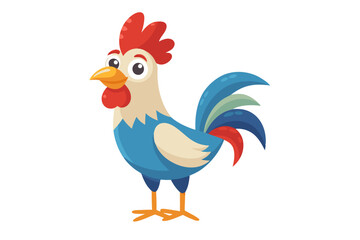 Watercolor vector of a cartoon rooster animation, isolated on a white background, colorful rooster character illustration, cute farm animal art, hand-drawn style, vector rooster for designs.