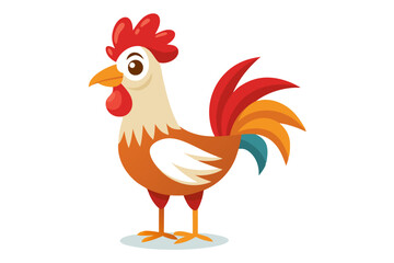 Watercolor vector of a cartoon rooster animation, isolated on a white background, colorful rooster character illustration, cute farm animal art, hand-drawn style, vector rooster for designs.