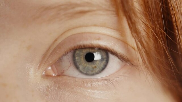Slow motion Extreme close up of woman blinking beautiful green eye 