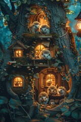 Hedgehog burrow with windows and tiny furniture