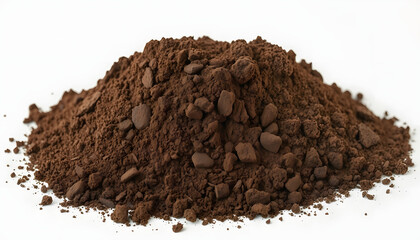 Soil or dirt section isolated on white background, studio photography
